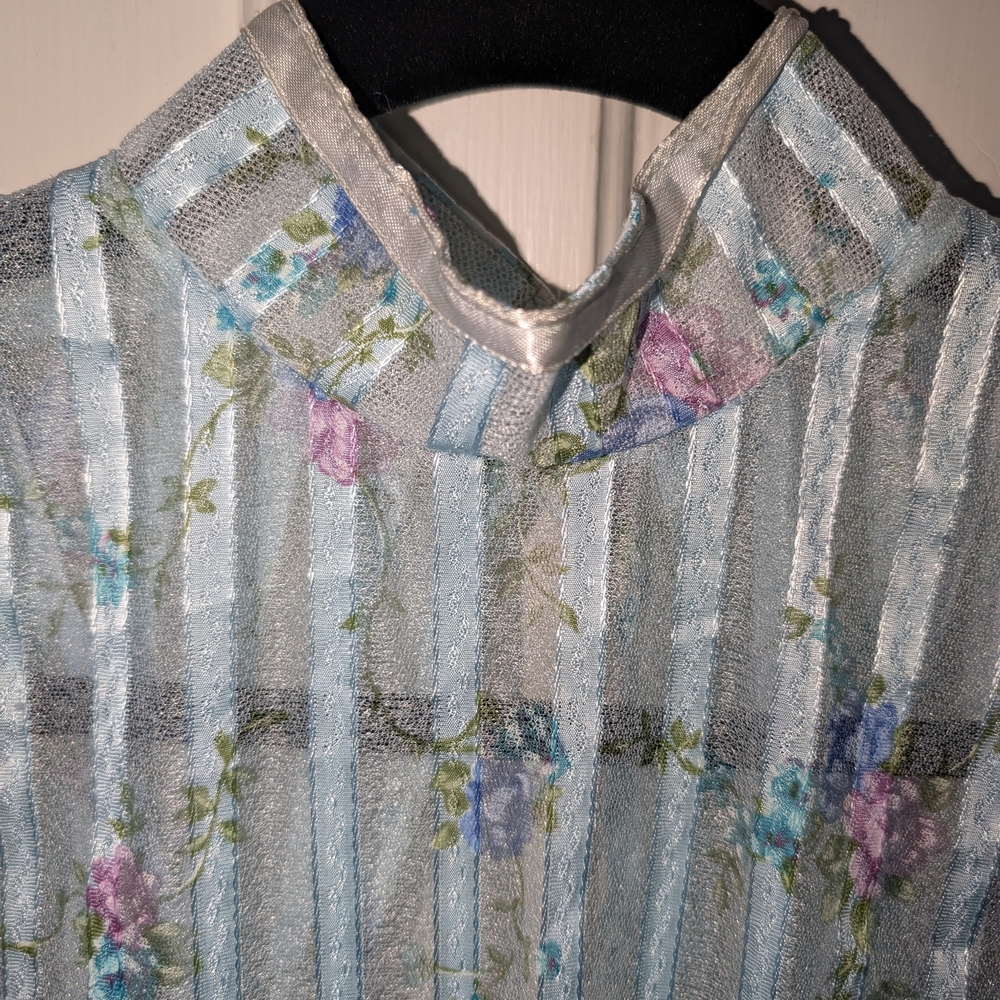 Vintage Sheer Pastel Floral Stripe Dress